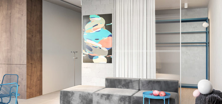 Захватывающие интерьеры с синими и зелеными акцентами до 55 кв. м (с планами этажей)